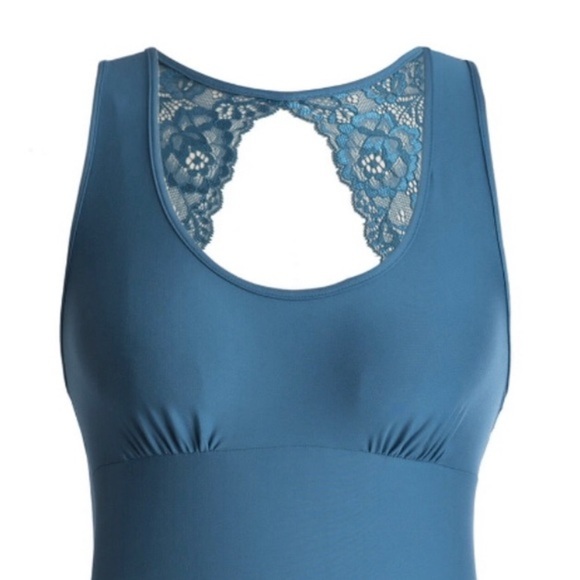 Teal Knee-Length Scoop Neck Lacy Keyhole back Slip on sleep chemise gown size 3X - Picture 3 of 8